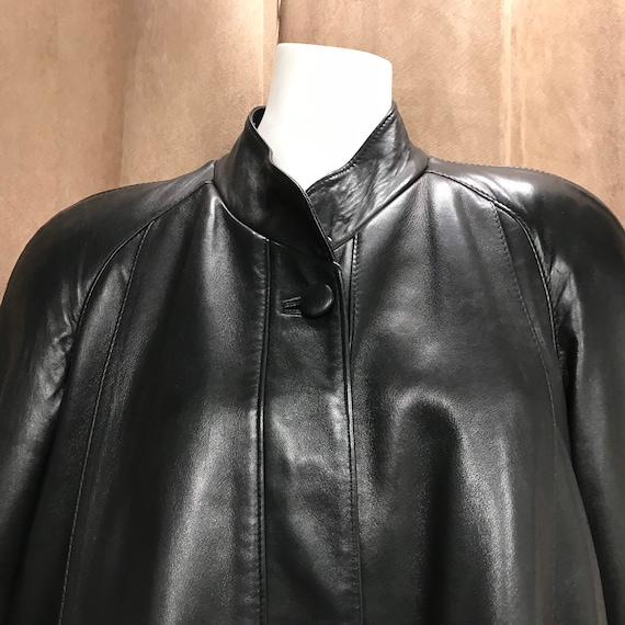 Vintage real leather coat, black leather coat, lon