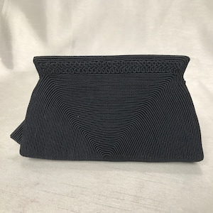 Vintage navy corded fabric handbag