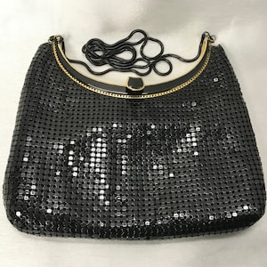 Black vintage bag, vintage black metal mesh bag, evening bag worn on the shoulder