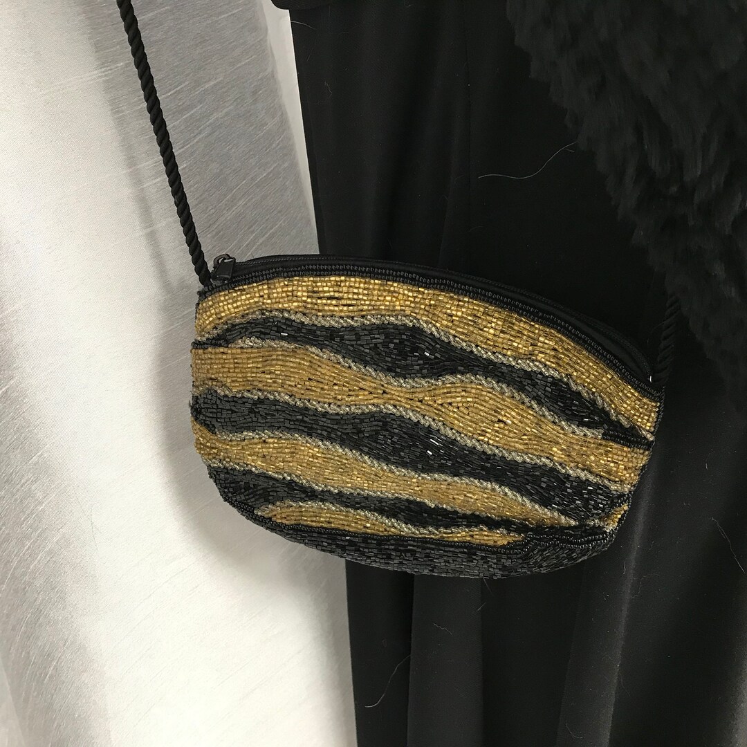 Sac ?� main vintage , sac vintage noir , sac ?� main or, sac vintage garni de perles - Etsy.de