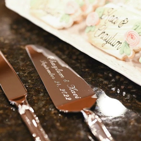 Custom WestWood Handle Knife & Server Set Personalized Wedding Cake Server Set Bridal Shower Gift Cutting Set for Bride and Groom