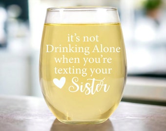 Funny Sister Stemless Wine Glass, Laser Engraved Gift