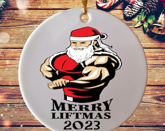 2023 Merry Liftmas Ornament Funny Muscular Santa Lifting Weights Ornament Gift Christmas Gift Merry Liftmas Body Builder Gym Friend Gift