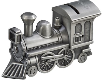 Personalized Pewter Train bank Piggy Bank Engraved Easter Gift for Grandson Granddaughter Easter Gift for Boy or Girl Train Piggy Bank