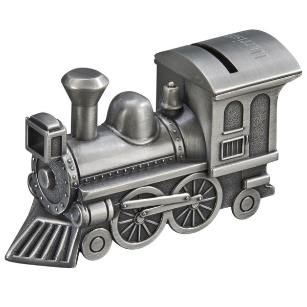 Personalized Pewter Train bank Piggy Bank Engraved Gift for Grandson Granddaughter Flower Girl Ring Bearer for Boy or Girl Train Piggy Bank