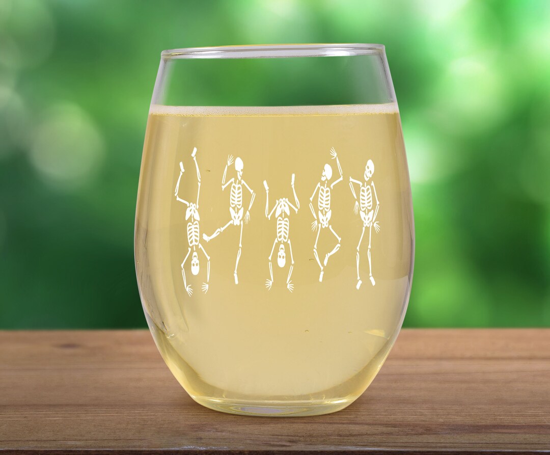 Funny Dancing Skeleton Wine Gift for Best Friend Etched Stemless Wine