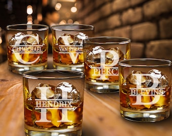 Personalized Whiskey Glass Set, Roman Monogram, Groomsmen Gift