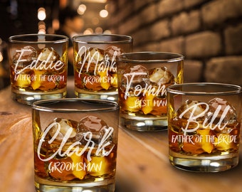 Personalized Etched Whiskey Glass Set, Groomsmen Gift, Rocks Glass