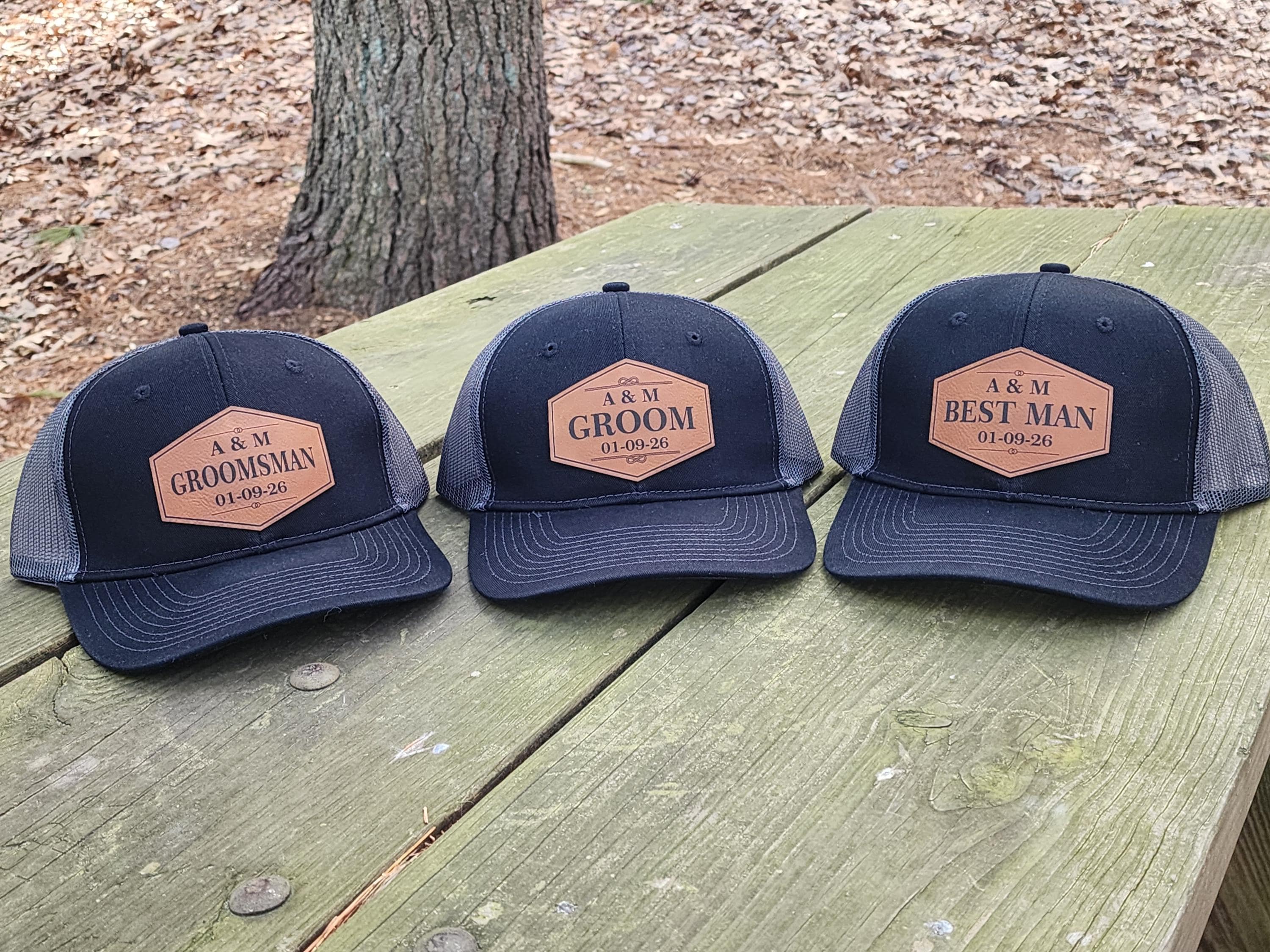 Personalized Groomsmen Hats - Leather Patch Wedding Party Caps