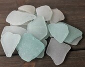 Genuine Surf Tumbled Sea Glass, Bulk Beach Glass Set 20 pieces Real SeaGlass Frosted White Aqua Sea Foam Sea Glass Jewelry Decor FREE SHIP