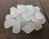 Genuine Surf Tumbled Sea Glass, Bulk Beach Glass Set 50pcs Real SeaGlass Frosted White Aqua Sea Foam Sea Glass for Mosaic Decor FREE SHIP