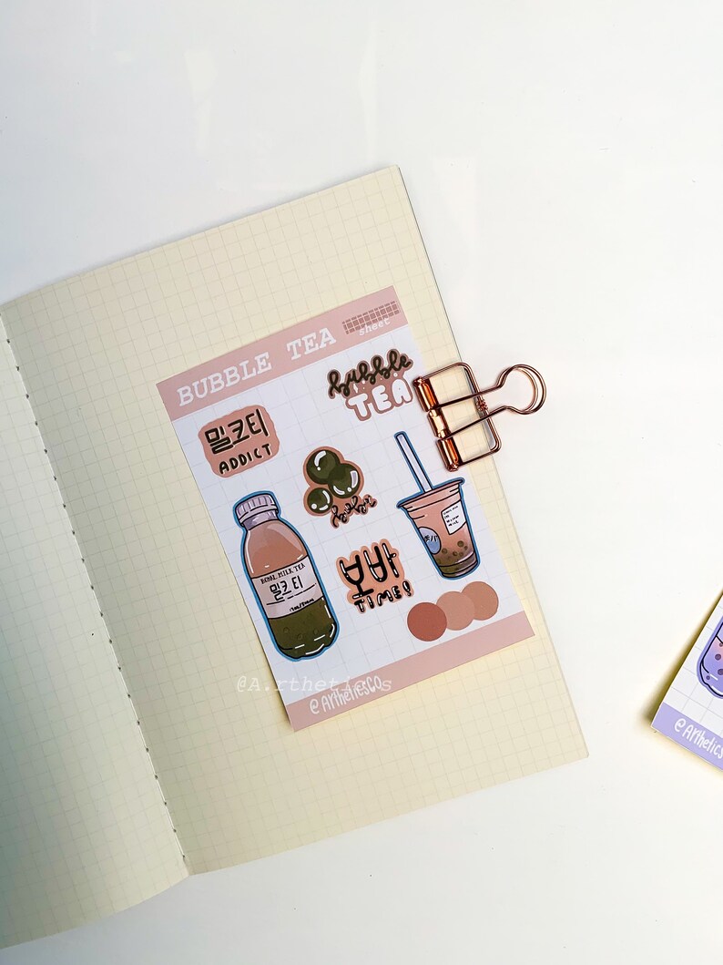 Aesthetic Bubble Tea themed Sticker Sheet