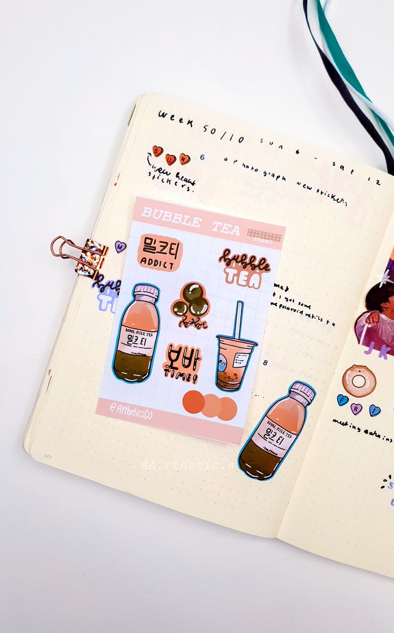 Aesthetic Bubble Tea themed Sticker Sheet