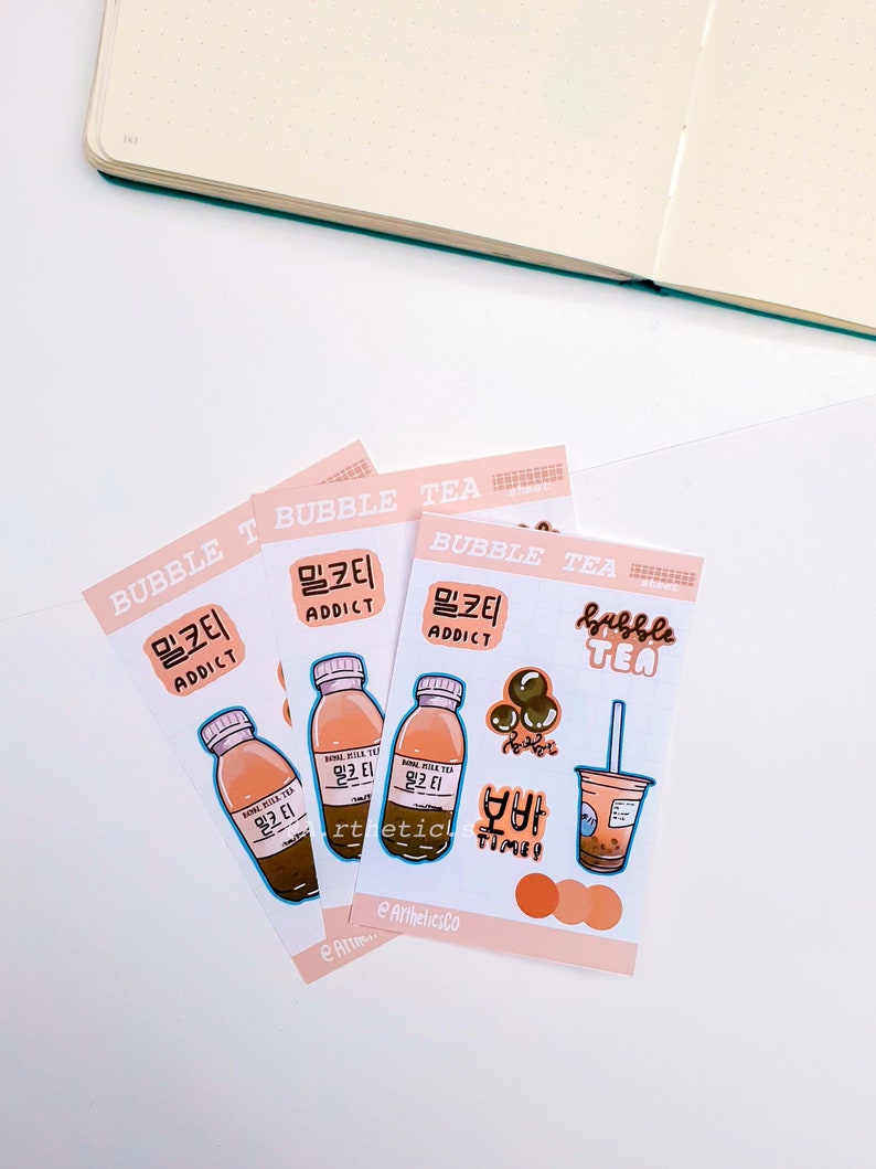 Aesthetic Bubble Tea themed Sticker Sheet