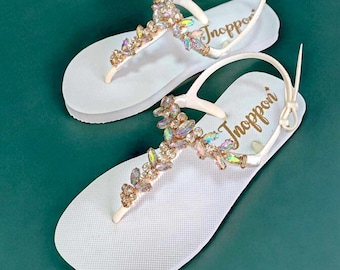Boho Jeweled Flip Flops: Rhinestone Wedding Sandals