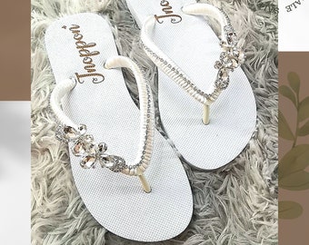 Crystal Rhinestone Bridal Flip Flops: Handmade Thai Wedding Sandals
