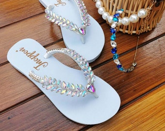 Sandalias de novia tailandesas hechas a mano con cristales y diamantes de imitación