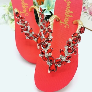 Red Jeweled Sandals Etsy