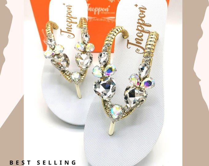 Featured listing image: Jeweled White Wedding Sandals Heart Shape Rhinestones By Jnoppon