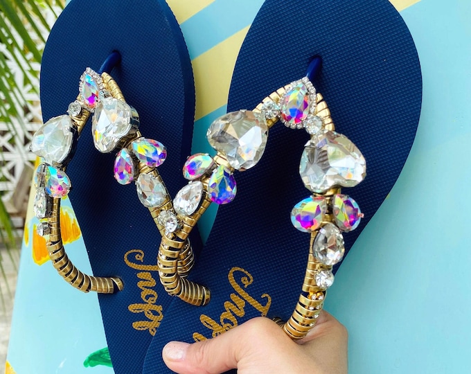 Featured listing image: Handmade Crystal Rhinestone Flip Flops: Thai Wedding Sandals
