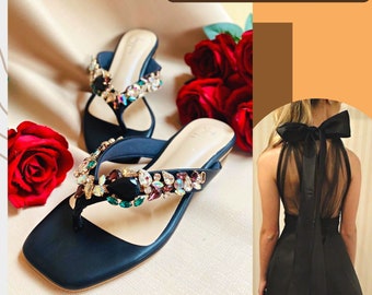 Black Sandals With Rhinestones - Summer Shoes.