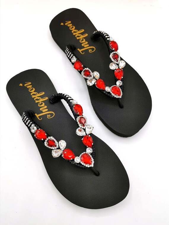 Jeweled Flip Flops, Bling Flip Flops, Black Sandals for Woman, Wedding  Sandals, Beach Wedding Sandals, Beach Sandals, Rhinestone Sandals -   Canada