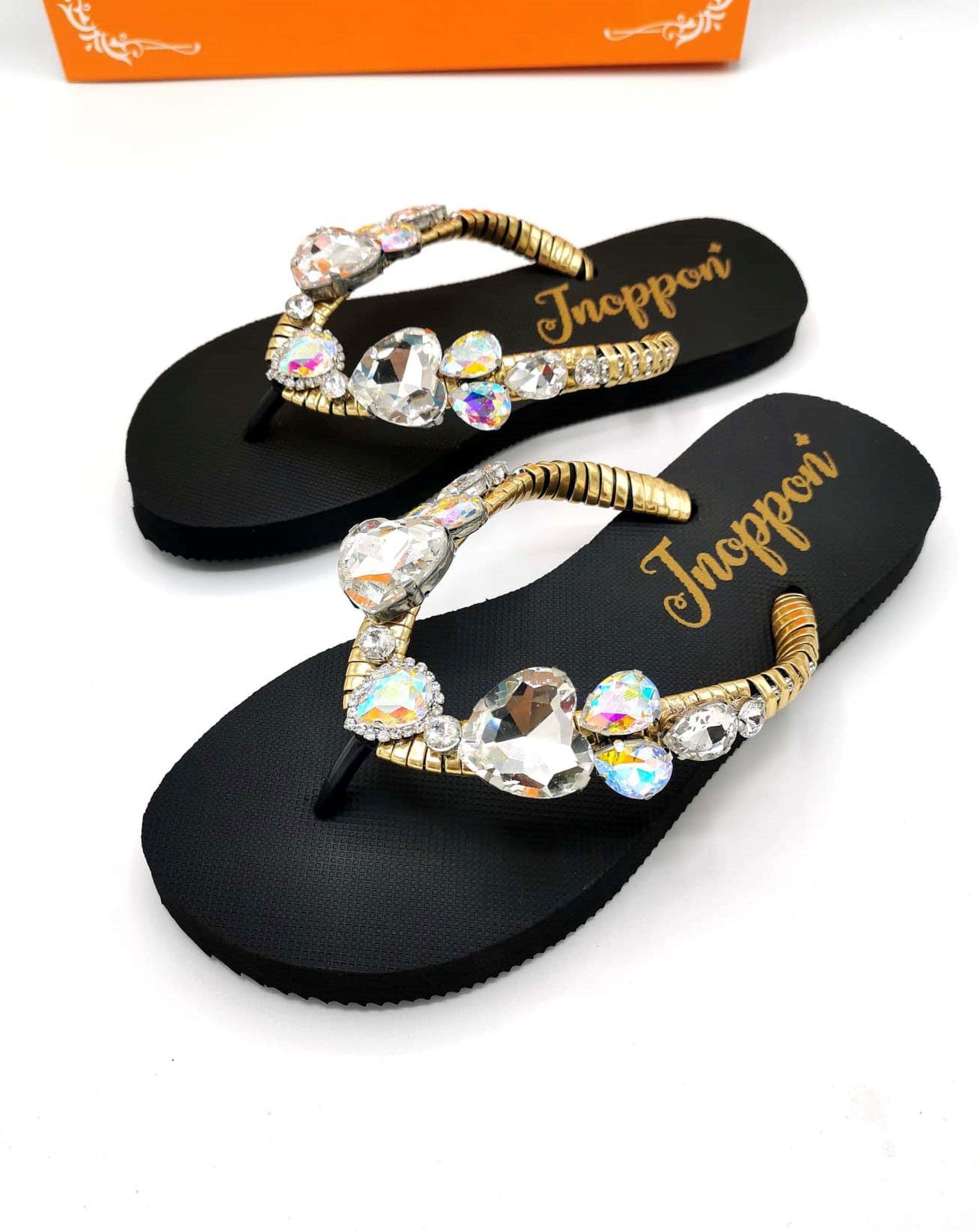 Bling flip flops Black Rhinestone Sandals Beach Sandals Black Etsy