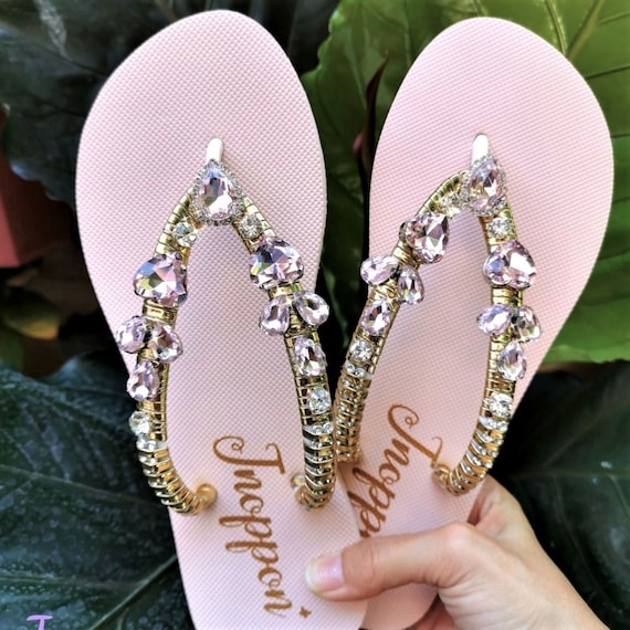 Jeweled Flip Flops Bling Flip Flops Black Rhinestone Sandals Beach