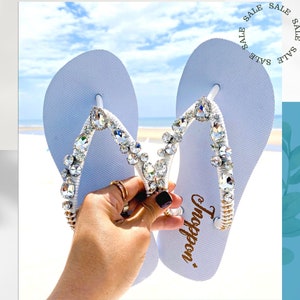 White Bridal Flip Flops, Jeweled Flip Flops, Sandals for woman, Wedding sandals, Beach wedding sandals, Beach sandals, Rhinestone sandals image 1