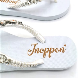 White Bridal Flip Flops, Jeweled Flip Flops, Sandals for woman, Wedding sandals, Beach wedding sandals, Beach sandals, Rhinestone sandals image 5