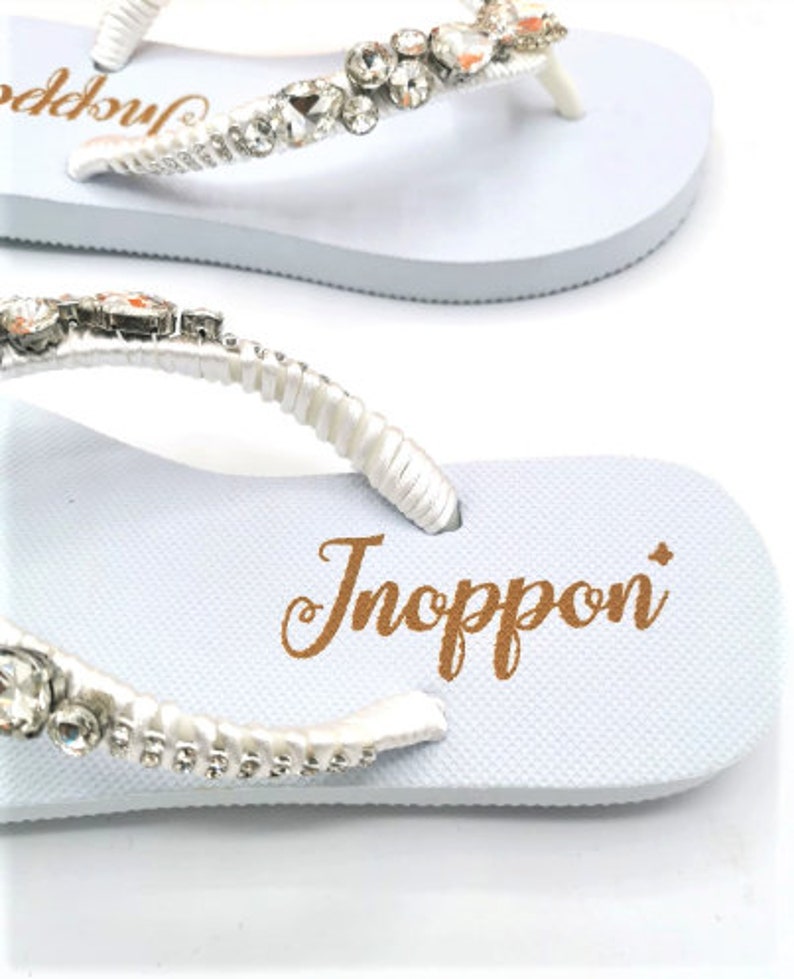 White Bridal Flip Flops, Jeweled Flip Flops, Sandals for woman, Wedding sandals, Beach wedding sandals, Beach sandals, Rhinestone sandals image 5