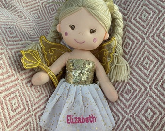 Personalised Embroidered Rag Doll, Princess Personalised Doll, Blonde Fairy Doll, Newborn Gifts, Stocking Fillers