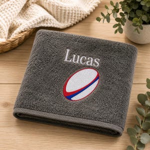 Embroidered Rugby Ball Towel, Personalised Name Gift
