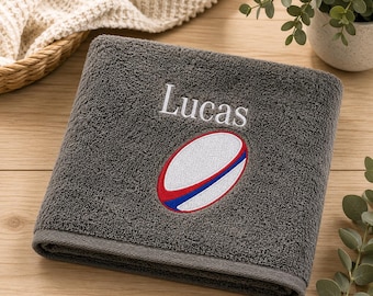 Embroidered Rugby Ball Towel, Personalised Name Gift