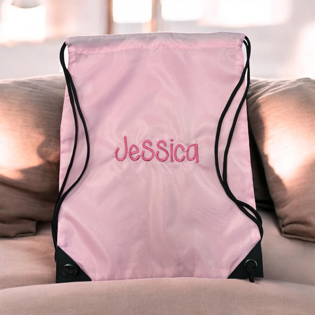 Personalised Embroidered Drawstring Bag, Custom Name Swimming PE Bag ...