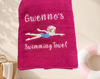 Personalised Girl's Swimming Towel, Embroidered Bath Towel, Sheet, Children's Gift