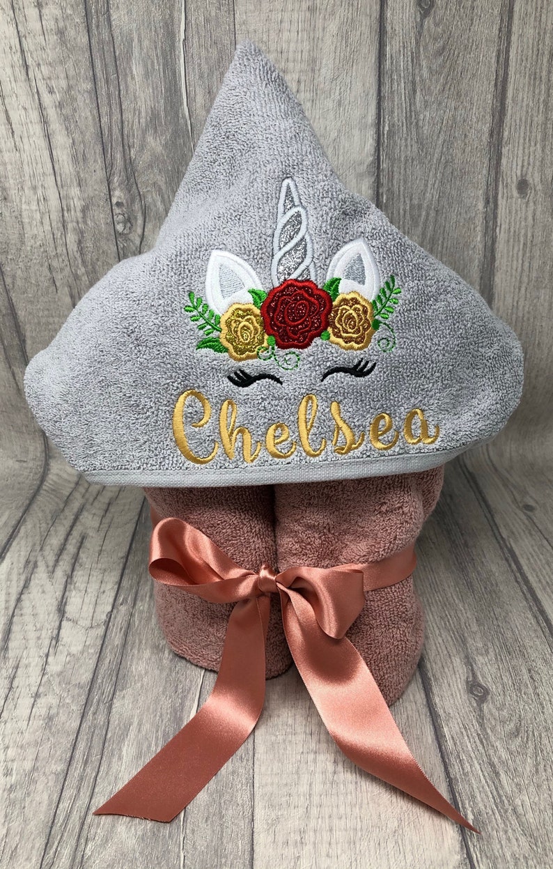 Personalised Kids Hooded Towel Hooded Bath Towel Embroidered | Etsy UK