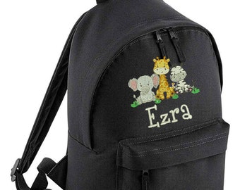 Safari Animals Personalised Mini Fashion Backpack, Nursery Backpack, Children's Holiday Backpack, Back to School Bag, Embroidered Safari