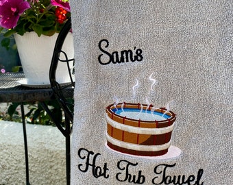 Personalised Hot Tub Towel, Embroidered Hot Tub Design, Custom Name Towel, Pool Party Towel, Personalised Gifs for Men, Women