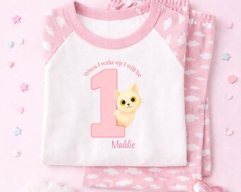 Personalised Cream Cat Pyjamas, Children's Birthday PJs, 100% Cotton Sleepwear