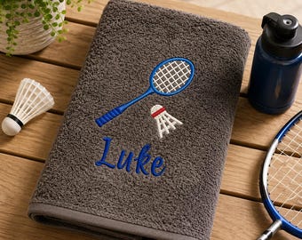 Asciugamano da badminton personalizzato, racchetta e volano da badminton ricamati, asciugamano sportivo con nome personalizzato, regalo per giocatore di badminton