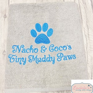 Personalised Puppy Dog Towel, Embroidered Paw Name Towel, Doggie Paw Custom Name, Dog, Puppy Paw Print Custom Name, Gifts For Dogs Cats Pets