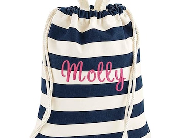 Personalised Nautical Drawstring Bag, Personalised Embroidered Swimming Bag, Rucksack, Gym Bag, Nursery Bag, Beach Bag, Fast Delivery, Gifts