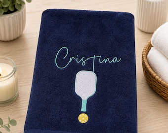 Personalised Pickleball Towel, Embroidered Paddle & Ball, Custom Name Gift