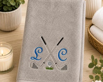 Embroidered Golf Towel, Custom Name, Golf Ball & Clubs, 100% Cotton