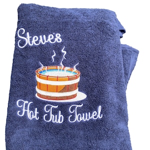 Personalised Hot Tub Towel, Embroidered Hot Tub Design, Custom Name Towel, Pool Party Towel, Hot Tub Towel with Name, Ideal for Gifts