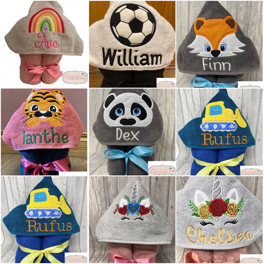 Personalised Kids Hooded Towel, Hooded Bath Towel, Embroidered Name ...
