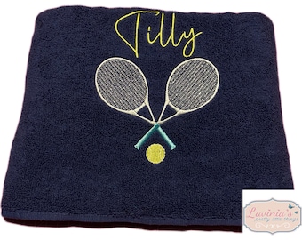 Personalised Tennis Towel, Embroidered Tennis Racket, Ball Towel, Tennis Custom Name Towel, Tennis Racket Ball Design Custom Name, Gifts