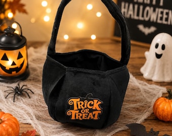 Personalised Trick or Treat Halloween Bag, Kids Halloween Treat Bag, Halloween Sweet Bag, Pumpkin Shape Trick or Treat Bag, Gifts