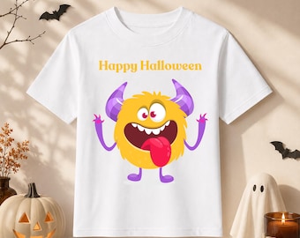 Happy Halloween Monster Kids T-Shirt | Cute Halloween Shirt for Boys & Girls | Funny Cartoon Monster Tee | Spooky Season Kids Top